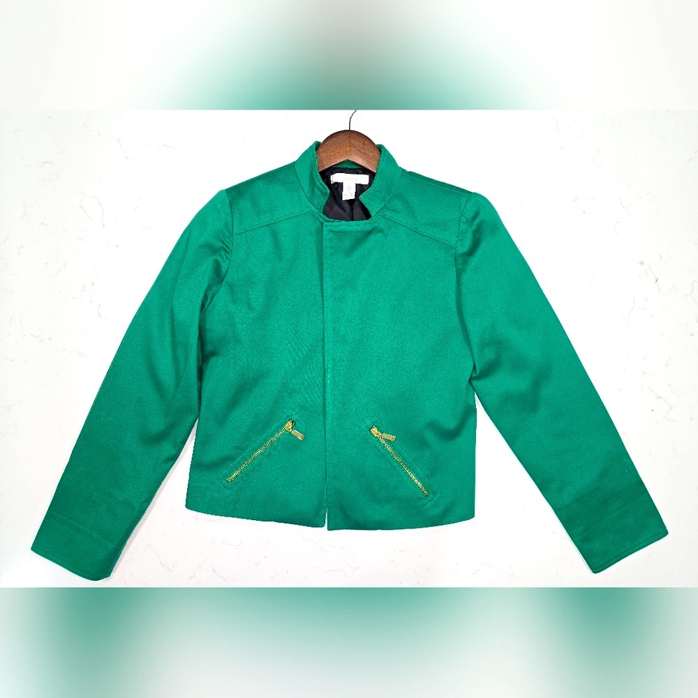 Chico's‎ Green Blazer W/ Gold Zipper Pockets Size 0
